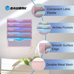 5 Tier Hanging Wall File Organizer, Mesh Mail Paper Orgnization Hanging File Folder Holder for Home Office, Pink