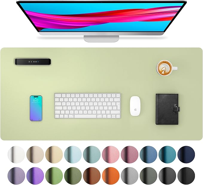 Aothia Leather Desk Pad Protector, Office Mat, Large Mouse Pad, Non-Slip PU Leather Blotter, Laptop Desk Pad, Waterproof Writing Pad for Office and Home (Grass Green, 31.5" x 15.7")