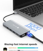 USB C Docking Station Dual HDMI Adapter, 11 in 1 Multi Display Docking Station Dual Monitor with 2 HDMI, VGA, 100W PD, 4 USB, USB C Hub Multiport Dongle Compatible with MacBook/Dell/HP/Lenovo Laptops