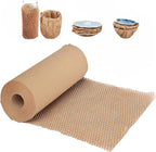 Honeycomb Packing Paper, 15"x230' Honeycomb Cushioning Bubble Wrap Paper Roll for Moving Shipping Breakables Packaging Gifts with 20 Fragile Sticker Biodegradable & Fully Recyclable Brown Kraft