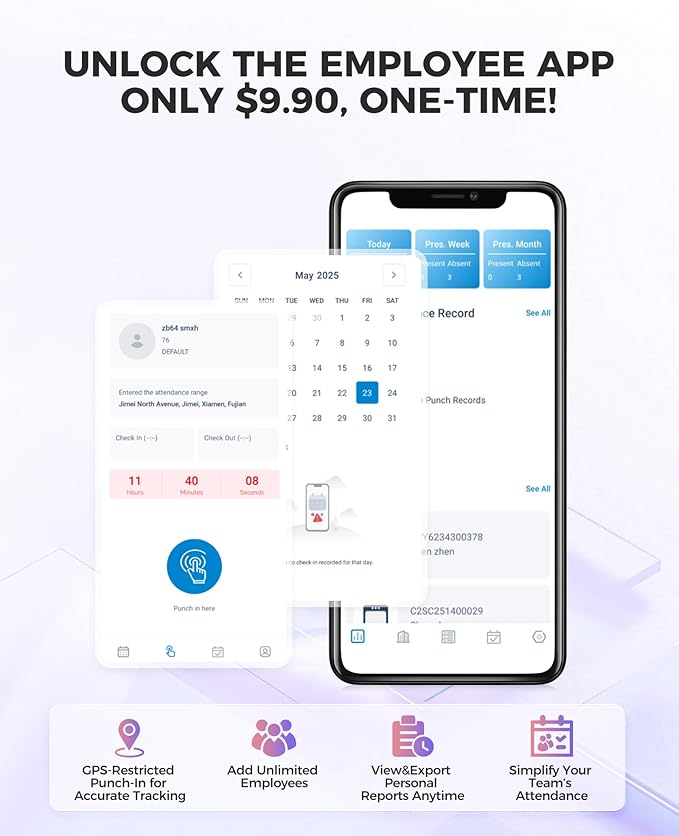 NGTeco Time Clock Cloud-Based, TC4 Fingerprint Time Clocks for Employees Small Business, 2.4G WiFi Customization Rule Clock in Machine with Remote Control Software ＆ iOS/Android App, No Monthly Fee