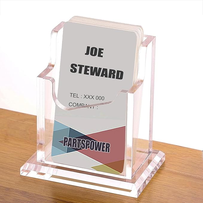 PARTSPOWER 4 Packs Acrylic Business Card Holders for Desk, Vertical Clear Business Name Card Display Stand, Desk Accessory Business Name Card Organizer (Vertical, 1-Slot)