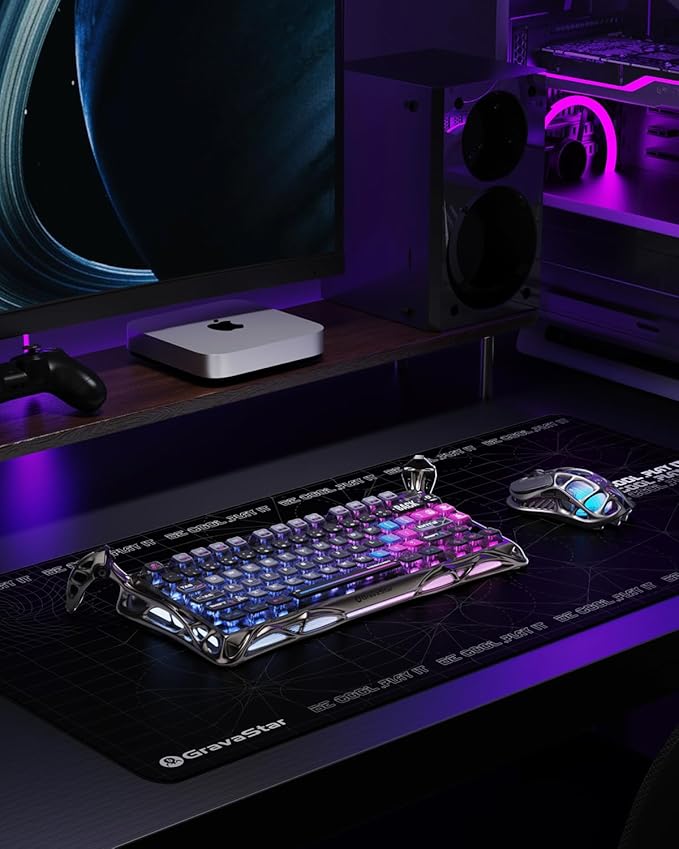 GravaStar Mercury K1 Pro Wireless Mechanical Gaming Keyboard, 75% Layout RGB Custom Keyboard, Electroplated Glossy Frame, Hot-Swappable Linear Switches – Cyberpunk Edition
