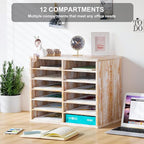 PAG Countertop Mail Sorter Organizer, Wooden Literature Organizer, Student Mailbox for Classroom, Desktop Bill Organizer for Office Home School, 12 Compartments, Retro White