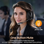 Trucker Bluetooth Headset, Wireless Headset with Mic, Bluetooth Headsets with Dual Noise Cancelling Microphone & Mute Button, 55Hrs Working Time PC Headsets for Cell Phones, Computer, Truck Driver