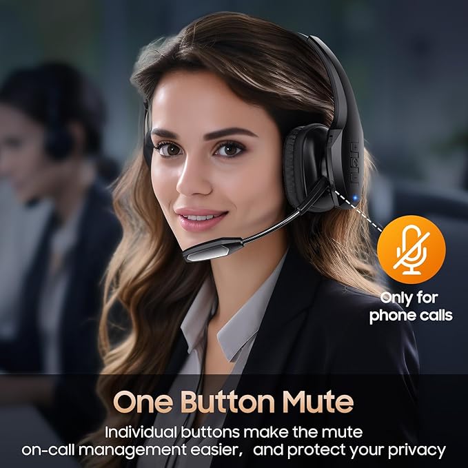 Trucker Bluetooth Headset, Wireless Headset with Mic, Bluetooth Headsets with Dual Noise Cancelling Microphone & Mute Button, 55Hrs Working Time PC Headsets for Cell Phones, Computer, Truck Driver