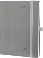 POPRUN 2026 Planner (Medium - 6.5'' x 8.5'') - 2026 Weekly Calendar ((Jan. 2026 - Dec. 2026) with Hourly Time Slots, Weekly/Monthly Appointment Book for Time Management - Leather Soft Cover - Grey