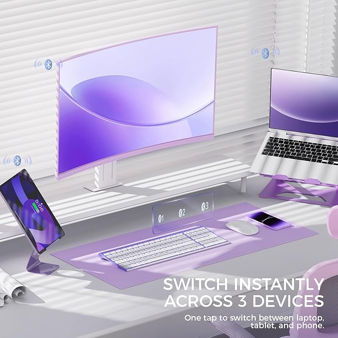 iClever Bluetooth Keyboard Quiet Typing Multi-Device USB-C Rechargeable – Slim Wireless Keyboard for Mac Windows iPad Office