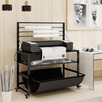 Natwind Wide Format Printer Stand, Plotter Workbench Table with Pull-Out Drafting Storage, Roll Paper Holder, Accessory Drawer, Adjustable Storage Shelf for Plotters and Cutting Machines (Black)