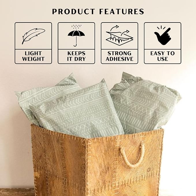 Poly Mailers 10x13 Inch 50 Pack Medium Shipping Bags Strong Thick Mailing Envelopes | Self Sealing Adhesive | Waterproof & Tear Resistant | Small Business Packaging for Clothing - Boho Sage Green