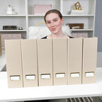 BLU MONACO Set of 6 Foldable Magazine File Holders in Taupe – Sturdy Cardboard Vertical Organizers with Label Holders – Office File Storage Box, Desk Organizer, Paperwork and Document Holder