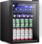 Antarctic Star Beverage Refrigerator Cooler-85 Can Mini Fridge Glass Door for Soda Beer Wine Stainless Steel Glass Door Small Drink Dispenser Digital Display for Home, Office Bar,2.6cu.ft