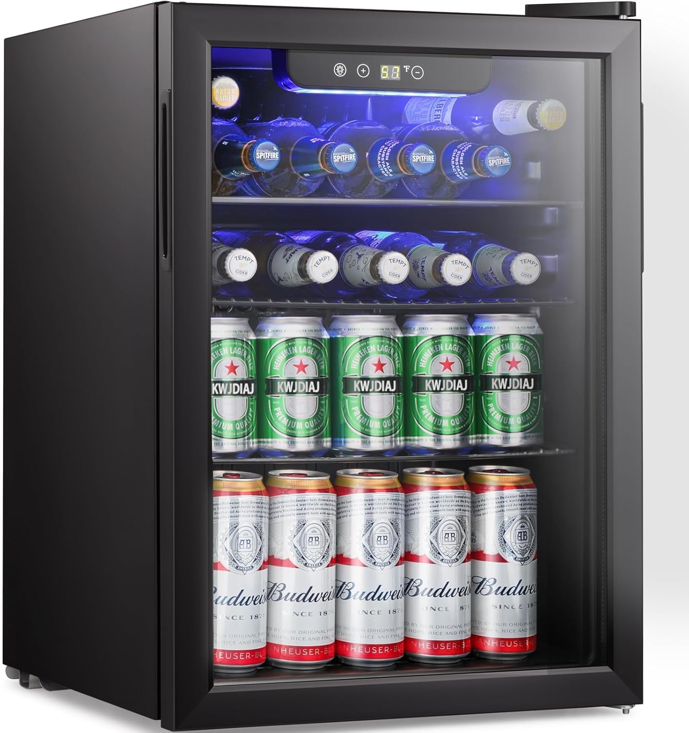 Antarctic Star Beverage Refrigerator Cooler-85 Can Mini Fridge Glass Door for Soda Beer Wine Stainless Steel Glass Door Small Drink Dispenser Digital Display for Home, Office Bar,2.6cu.ft