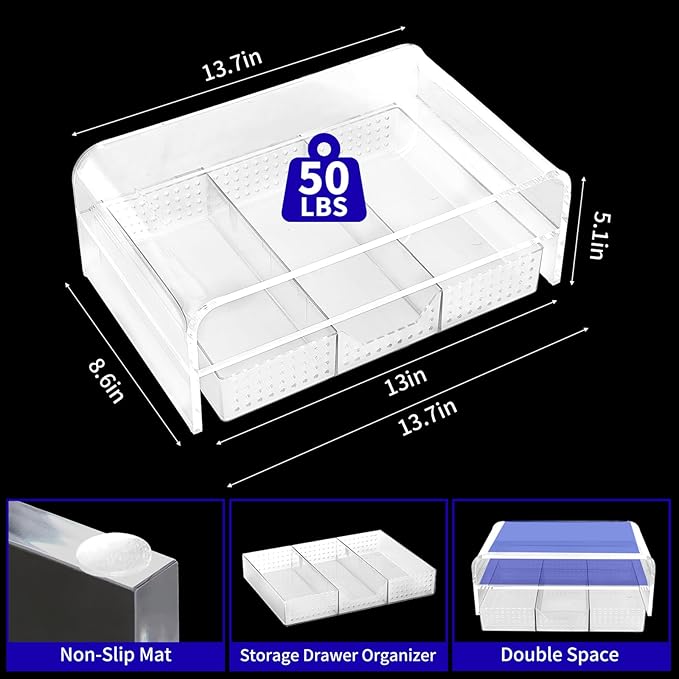 Acrylic Clear Desk Organizers and Accessories, 2-Tier Computer Monitor Stand Riser with Drawer, Laptop Stand, Office Desk Accessories for Office Supplies, Transparent