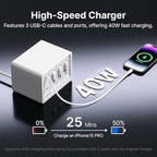 12-in-1 Desktop Charging Station with 3 Retractable Type-C Chargers and 1 Lightning Charger, 40W USB-C Power Strip with 31.5in Cable, Extension Cord with 1020J Surge Protection for Home Office
