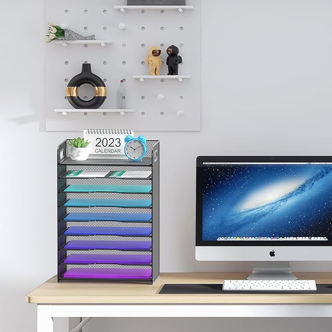 Samstar 9 Tier Desk Organizer, Mesh Paper Letter Tray File Rack Shelves Paper Sorter Storage with Handles, Black