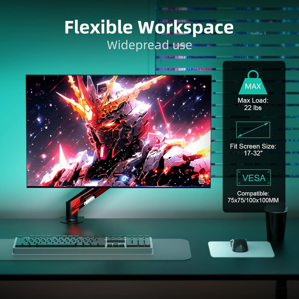 Suptek Monitor Mount Gas Spring Arm Desk Mount Stand - Fully Adjustable, Fits 32 inch Monitors, Weight Capacity up to 22 lbs (MD8WR)