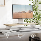 Fenge Monitor Stand Riser, Desk Top Shelf for 2 Monitors, Computer Stands for Desk, Wood & Steel Desktop Riser for Laptop, PC, Printer