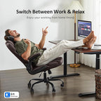 Office Chair, Executive Leather Chair Home Office Desk Chairs, Ergonomic Computer Desk Chair with Adjustable Flip-Up Arms, Lumbar Support Swivel Task Chair with Rocking Function (Brown)