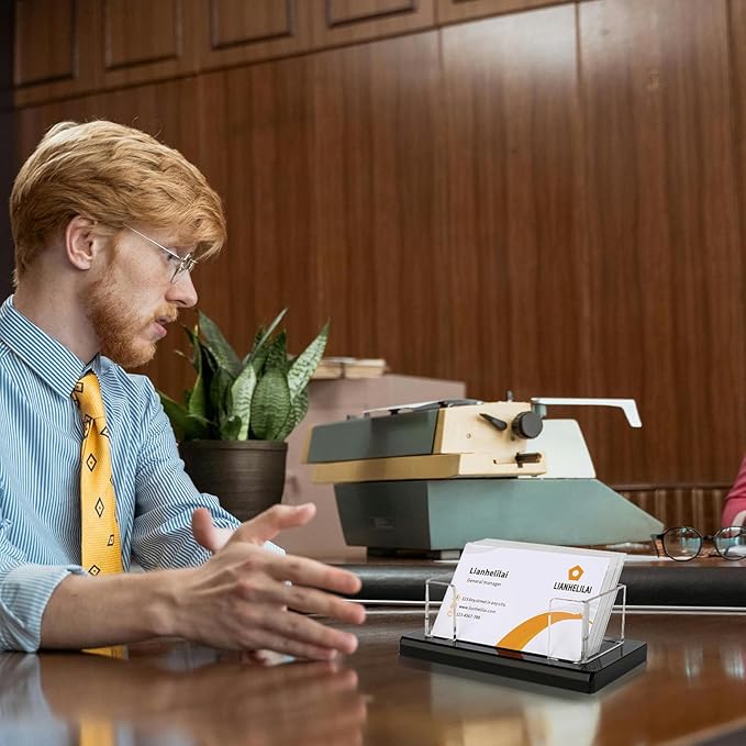 2Pack Acrylic Business Card Holder Black Enlarged Holds 120 Cards for Office/Exhibition/Restaurant Desk/Counter Display Name Card Organizer Stand