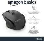 Amazon Basics Computer Mouse Wireless, Ergonomic, 2.4 GHz Optical, DPI Adjustable, Compatible With PC, Mac, Laptop, Black