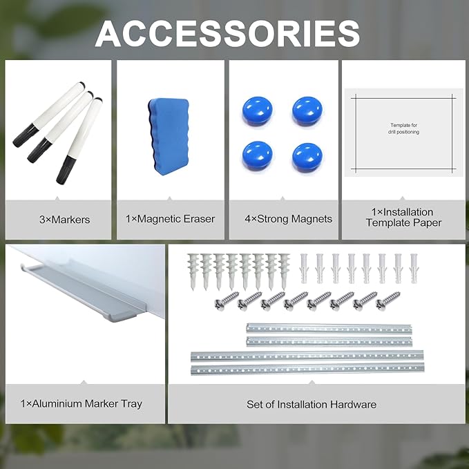 Magnetic Glass Writeboard 36"X24" Hole-Free Premium Tempered Dry Erase Whiteboard Bulletin Message Boards (White)