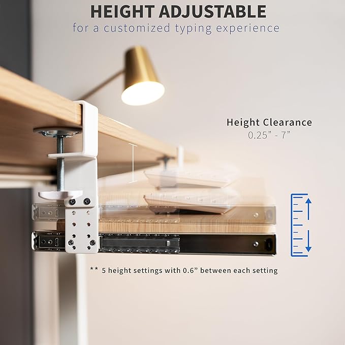 VIVO Large Height Adjustable Under Desk Keyboard Tray, C-clamp Mount System, 27 (33 Including Clamps) x 11 inch Slide-Out Platform Computer Drawer for Typing, Light Wood, MOUNT-KB05HA