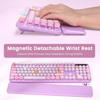 Wireless Keyboard and Mouse Combo-Round Keycaps, Full-Size Retro Typewriter Keyboard with Detachable Wrist Rest, Sleep Mode & Tilt Legs, 2.4GHz Cordless Connection for Mac/Windows/PC (Lavender Purple)