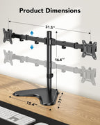 HUANUO 32 inches Dual Monitor Stand up to 17.6lbs per Arm, High-Grade Aluminum Free-Standing Dual Monitors Mount for 2 Screens. Fully Adjustable Dual Monitor Stand for Desk with Tilt, Swivel, Rotation