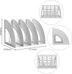 SAYEEC File Holder Storage Folder 4 Compartment Standing Desktop Hollow Organizer Files Shelf Plastic Notebook Magazine for Office School Home Supplier Students (Random Light Gray OR Blue)