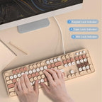 Computer Wired Keyboard, Plug Play USB Full-Size Keyboard with Large Number Pad, Caps Indicators, Foldable Stands, for Windows 7/8/10 PC Laptop (Milk Tea Colorful)