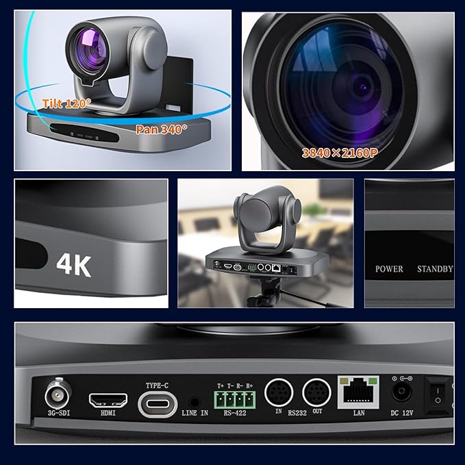 PTZ Camera 4K 21X Optical Zoom, HDMI, 3G-SDI, USB, POE IP Streaming, AI Auto Tracking PTZ Conference Room Camera for Church Services, Worship, Education, YouTube Facebook
