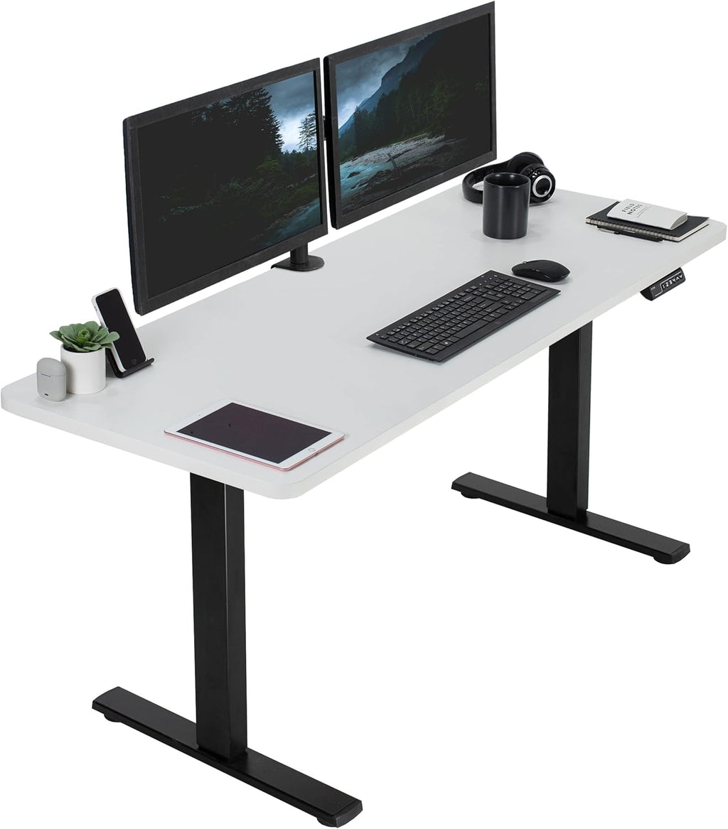 VIVO Electric 60 x 24 in Standing Desk, Memory Height Adjustment, 1B Series, One-Piece White Top, Black Frame, DESK-KIT-1B6W