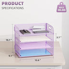 Marbrasse 4 Tier Paper Organizer Letter Tray - Mesh Desk File Organizer with Handle, Paper Sorter Organizer for Letter/A4 Office File Folder Holder (Purple, 12.6" x 9.1" x 10.7")