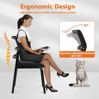 CLATINA Stackable Waiting Room Chair with Adjustable Mesh Backrest, Armless Office Guest Reception Chairs with Leather Cushion and Ergonomic Lumbar Support for Conference Lobby Side School, Black