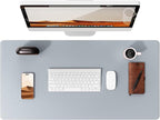 YSAGi Leather Desk Protector, Office Mat, Large Mouse Mat, Non-Slip PU Leather Blotter, Laptop Desk Mat, Waterproof Writing Pad for Office and Home (Light Grey, 35.4" x 17")