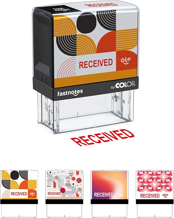Fastnotes Received Self-Inking Rubber Stamp by COLOP - Great for Office Documents, Notary, Warehouse, Accounting Paperwork, Business, and Legal Documentation - Red Ink (Received- Red)