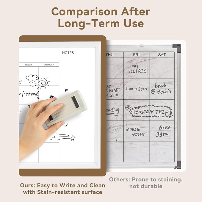 VUSIGN Magnetic Dry Erase Calendar White Board for Wall, 30"x20" Calendar Whiteboard, White Wood Style Frame, Includes 2 Magnets and 5 Markers