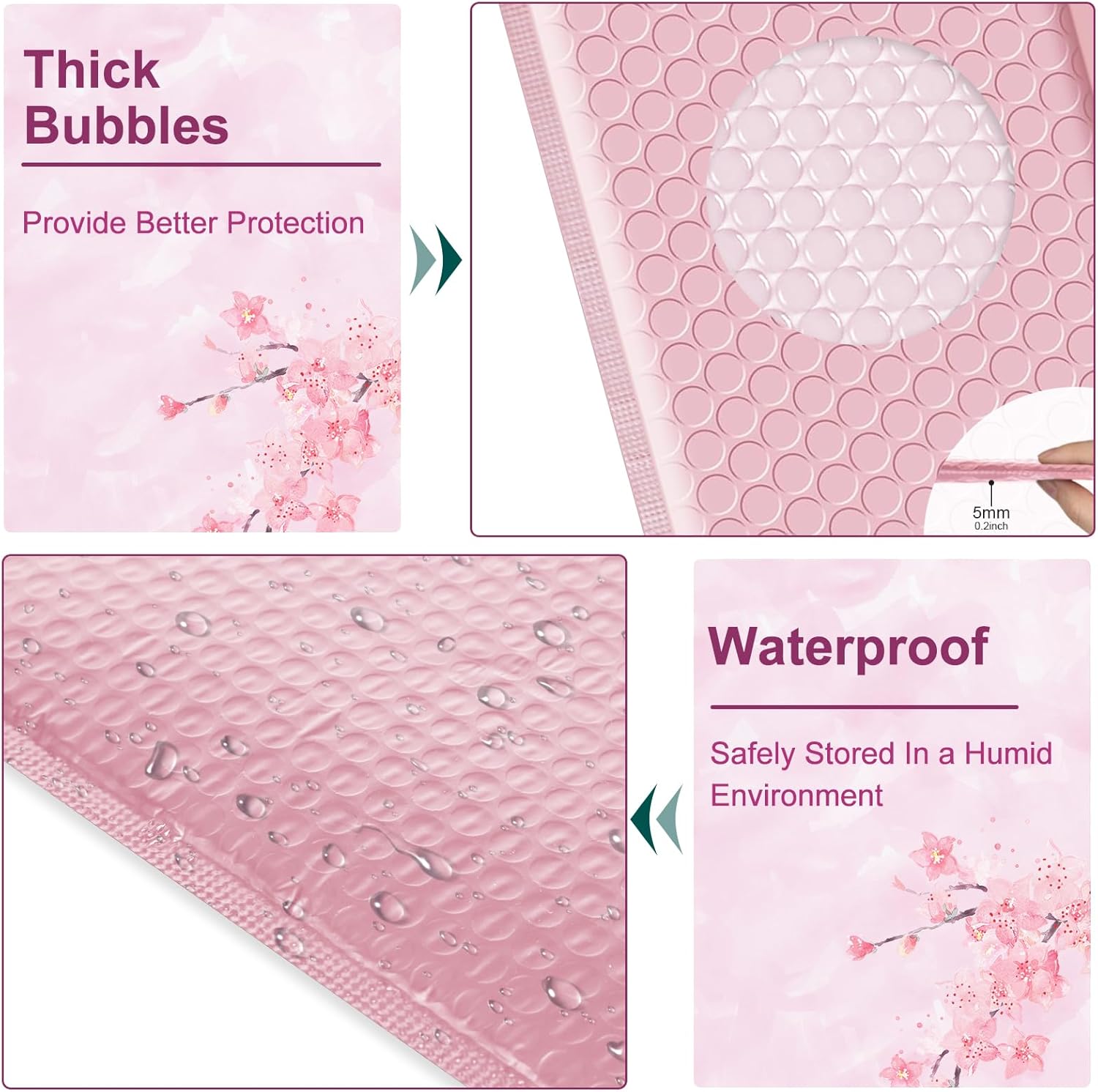 Poly Bubble Mailers 4x8 Padded Envelopes #000 50pcs, Self Seal Shipping Envelopes Padded Packaging for Small Business (Pink)