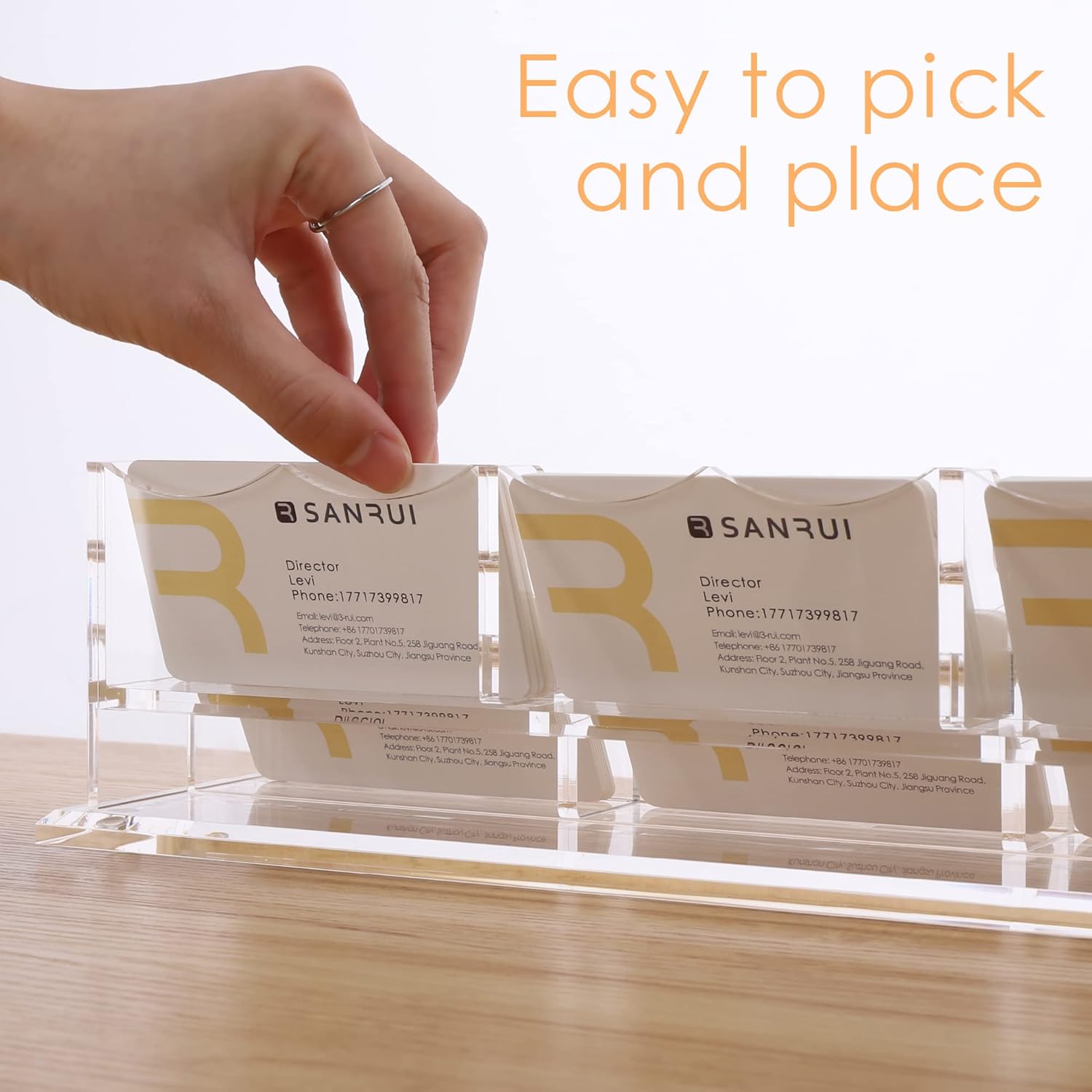 SANRUI Acrylic Business Card Display Holder for Desk, Clear Multiple Desktop Business Card Stand Organizer Storage, for Exhibition, Home , Office ,2 Tier 6 Pocket , 360 Card Capacity