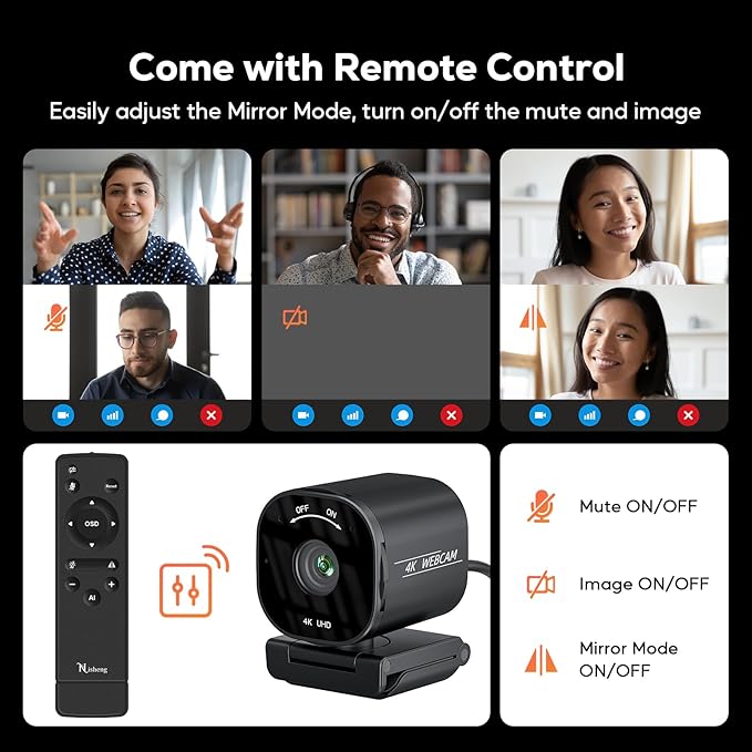 4K USB Webcam with 4 Noise-Canceling Mics, 50-92 FOV, Built-in OSD & Privacy Cover, Plug & Play for Zoom, Teams, Recording