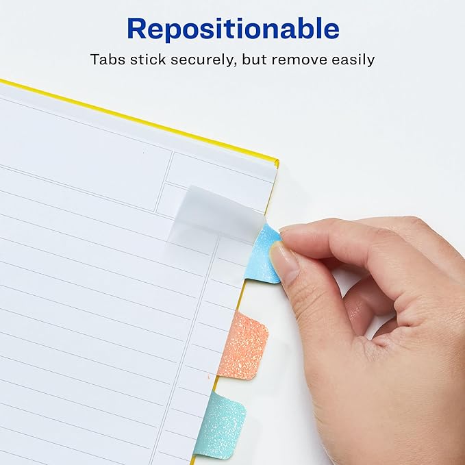 Avery Mini Ultra Tabs, 1" x 1.5", Pastel Sparkle Shimmer Designs, 32 Repositionable Page Tabs (74149)