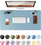 YSAGi Leather Desk Protector, Office Mat, Large Mouse Mat, Non-Slip PU Leather Blotter, Laptop Desk Pad, Waterproof Writing Pad for Office and Home (Ice Blue, 23.6" x 13.8")
