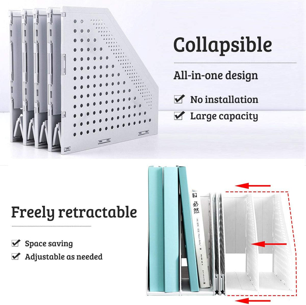 SAYEEC Collapsible Magazine Holder Plastic Desktop 4 Compartment File Desk Magazine Organizer Vertical File Divider Sorter Storage Document Organizer for Office Home School Gray