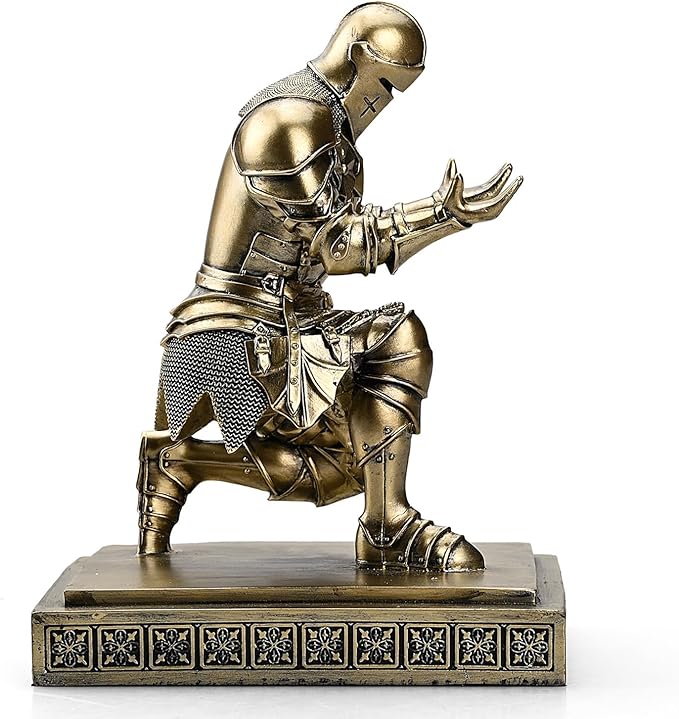 Medieval Armored Warrior Knight Pen Holder Desk Organizers and Accessories Resin Pencil Holder Paperweight as Gift with a Cool Letter Opener for Desk (Bronze)