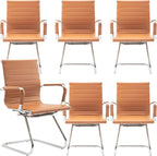 Office Desk Chair No Wheels Set of 6 PU Leather Computer Chairs Mid Back Guest Chairs for School Reception Conference Waiting Room, Terracotta