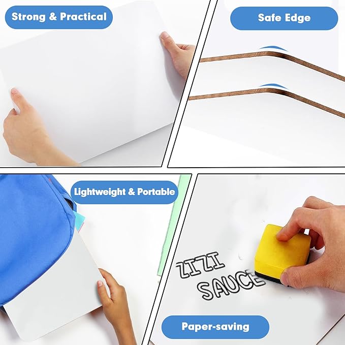 Dry Erase Lapboards, HERKKA 25 Pack Double Sided Small Dry Erase Whiteboards 9 x 12.5 Inch with 25 Erasers, Small Dry Erase Boards for Classroom Teacher Supplies, Personal White Boards for Students