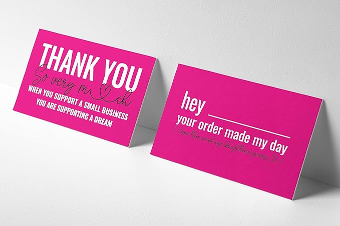 ITZAMNA Thank you for supporting small business cards Customer appreciation note cards Pink Script with Heart Pack of 100 HOTPINK
