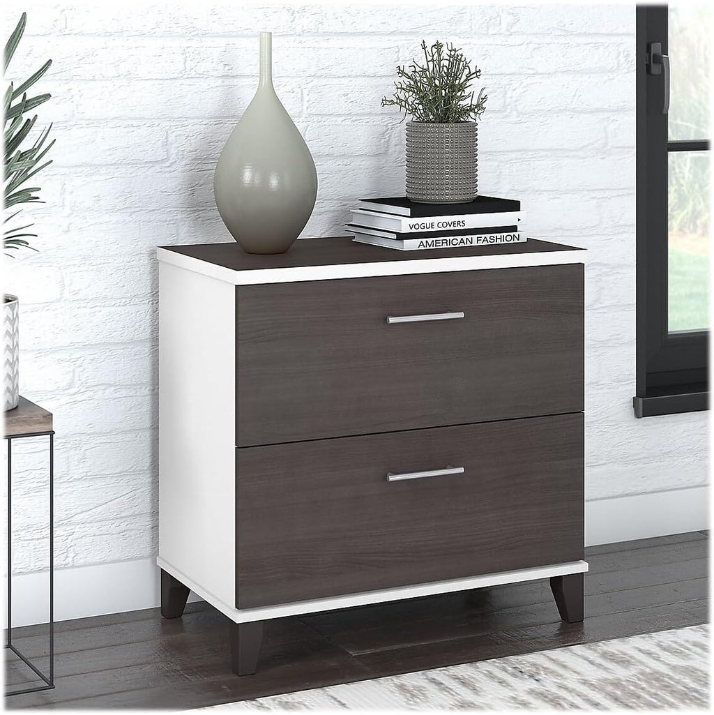 Bush Furniture 2 Drawer Lateral File Cabinet, Letter and Legal-Size Document Storage for Home or Professional Office, Somerset Collection, White and Storm Gray