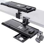 Klearlook Upgraded Adjustable Keyboard Tray for Above Desk & Under Desk Use - Ergonomic Sit-Stand Keyboard Riser with 360° Rotation, 24.4"×10" Keyboard Stand with Wrist Rest & Storage Drawer - Black